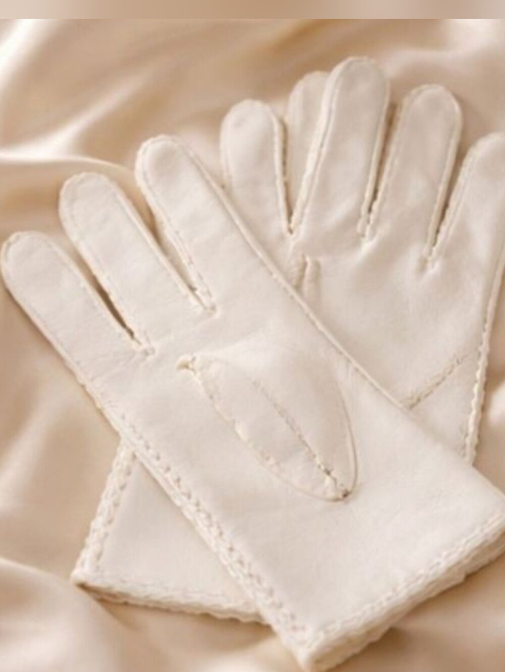 Vintage 50s Wear Right Creamy White Cotton Embroidered Gloves Size 7.5